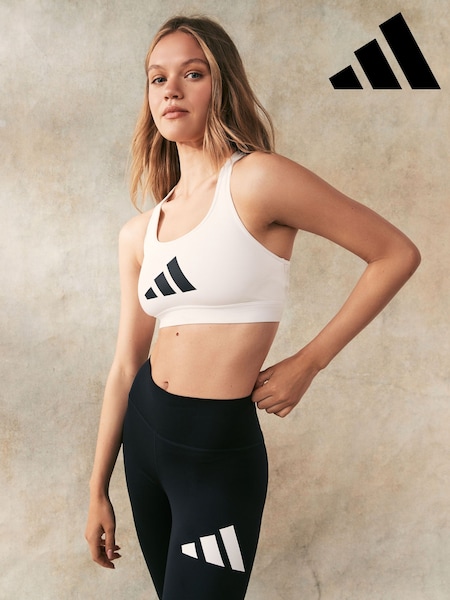adidas White Powerreact Big Logo Low Impact Bra (112224) | £23