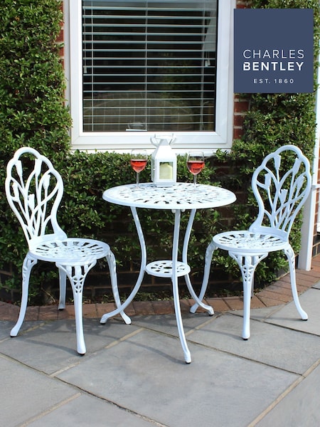 Charles Bentley White Garden Cast Aluminium Tulip Bistro Table and Chairs Set (112624) | £165
