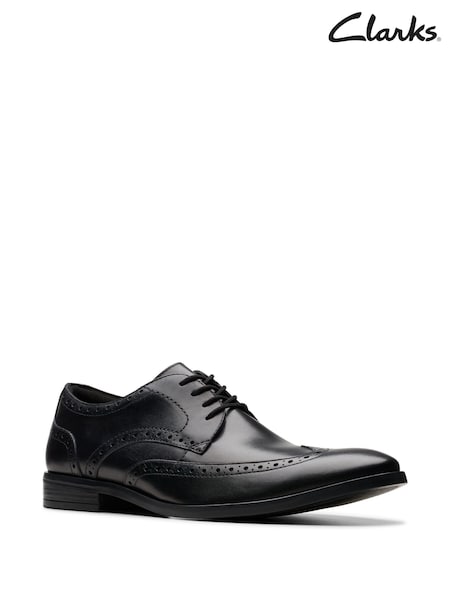 Clarks Black Leather Brandon Brogue Shoes (113510) | £65