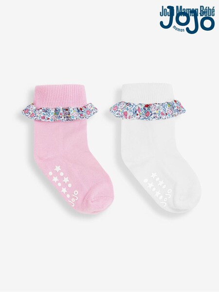 JoJo Maman Bébé Ditsy 2-Pack Ditsy Ruffle Socks (113734) | £9.50