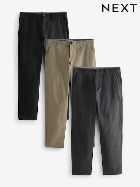 Black/Grey/Stone Straight Fit Stretch Chinos Trousers 3 Pack (114163) | £66