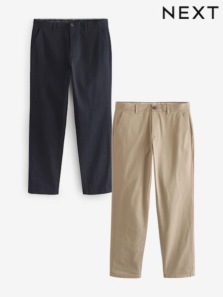 Navy Blue/Stone Straight Fit Stretch Chino Trousers 2 Pack (114226) | £46