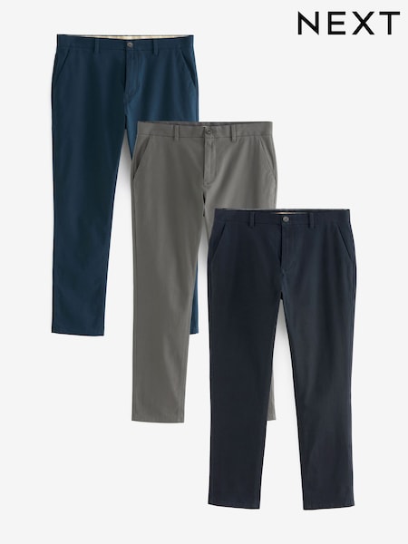 Blue,Grey,Navy Slim Fit Stretch Chinos Trousers 3 Pack (114364) | £66