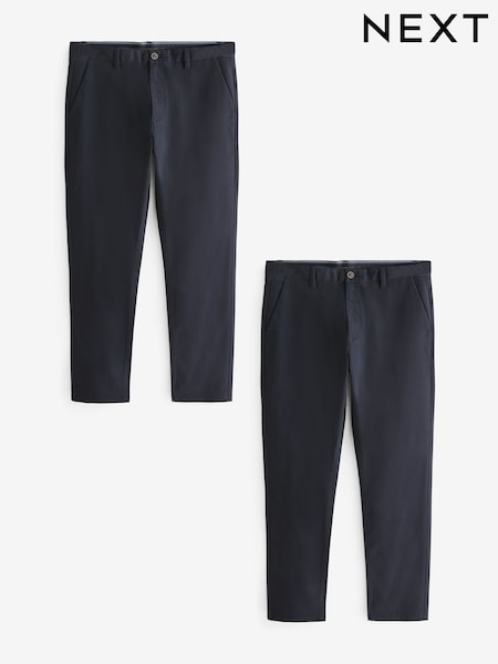 Navy Blue Slim Fit Stretch Chino Trousers 2 Pack (114457) | £46