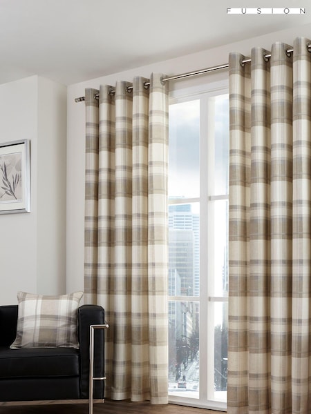 Fusion Natural Balmoral Check 100% Cotton Eyelet Curtains (114714) | £35 - £65