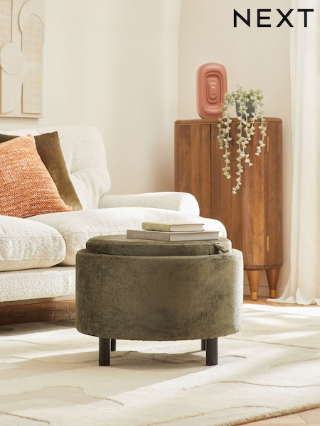 Plush Chenille Moss Green Ashton Storage Stool (115361) | £155