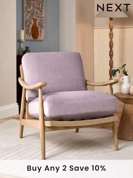 Fine Chenille Lilac Purple Hampton Wooden Accent Chair (115371) | £325