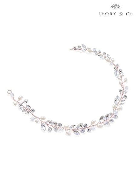 Ivory & Co Rose Gold Bohemia Crystal And Pearl Hair Vine (115862) | £45