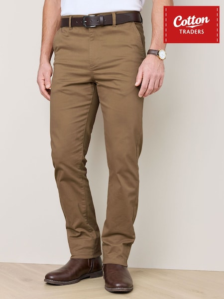Brown - Regular Cotton Traders Signature Stretch Chino Trousers 29"