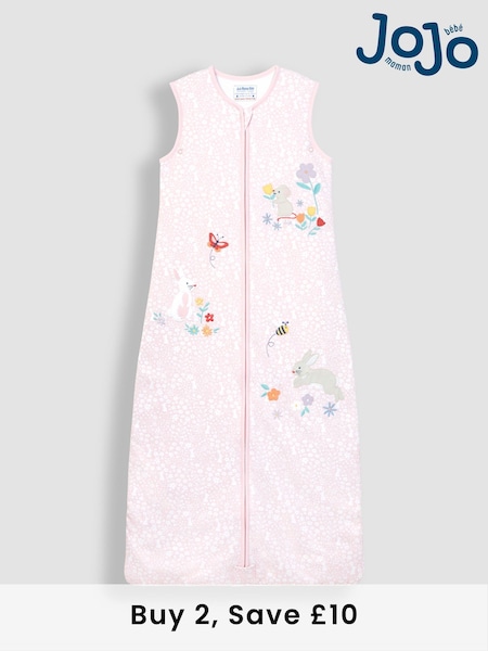 JoJo Maman Bébé Pink Meadow Appliqué 1.5 Tog Toddler Sleeping Bag (117150) | £34