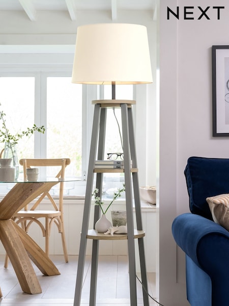 Grey Malvern Shelved Wood Floor Lamp (117786) | £199