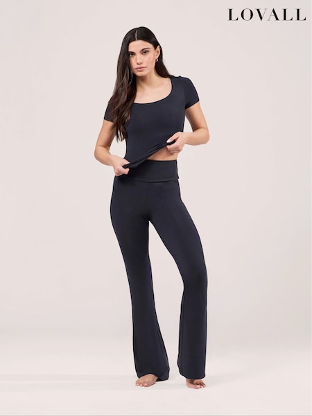 Blue - Lovall Petite Lightweight Flare Leggings