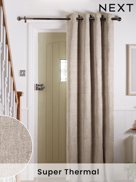 Natural Heavyweight Chenille Super Thermal Eyelet Door Curtain (118196) | £55 - £75