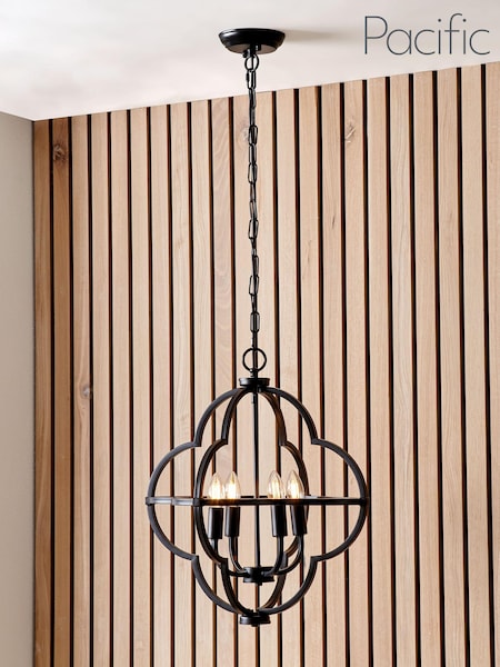 Pacific Black Amine 4 Light Fleur De Lys Pendant Ceiling Light (118514) | £200