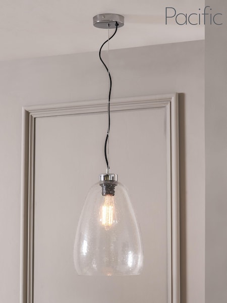 Pacific Clear Beja Organic Shape Tall Bubble Glass Pendant Ceiling Light (118583) | £80