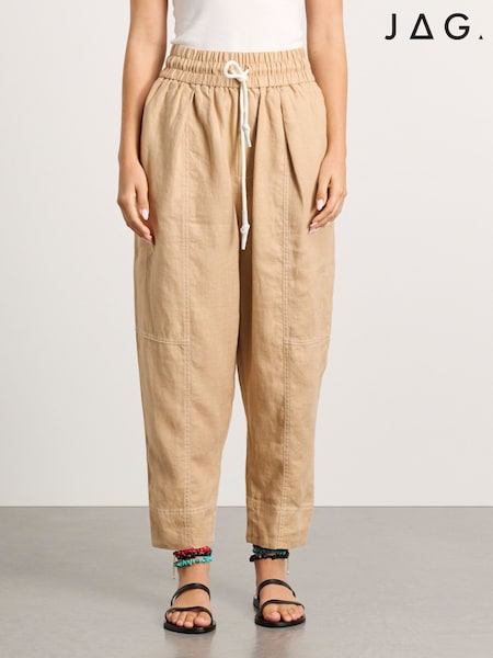 Natural - Jag Sabine Linen Pull On Trousers