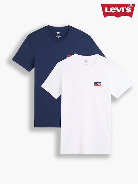 Levi's® White/Blue Mini Crew Neck Sportswear 100% Cotton T-Shirts 2 Pack (119037) | £35