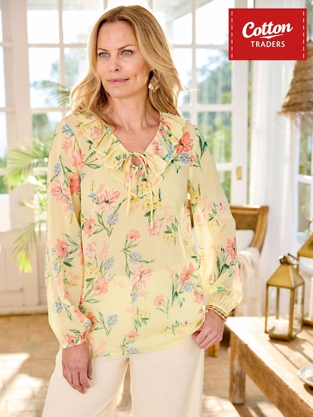 Yellow - Cotton Traders Ruffle Blouse