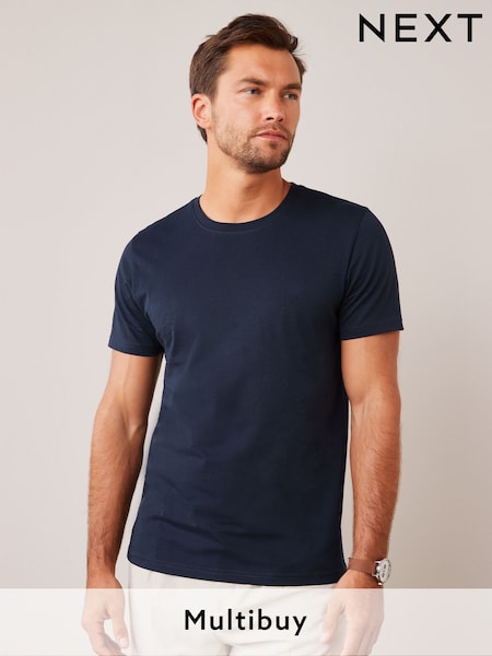 Blue Navy Regular Fit Essential Crew Neck Cotton T-Shirt (122159) | £8