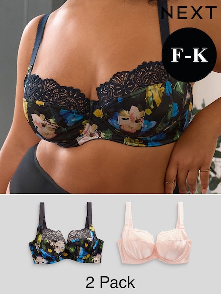 Navy Floral Print/Light Pink F-K Ultimate Support Cup Non Pad Full Cup Bras with Side Support 2 Pack (122358) | £44
