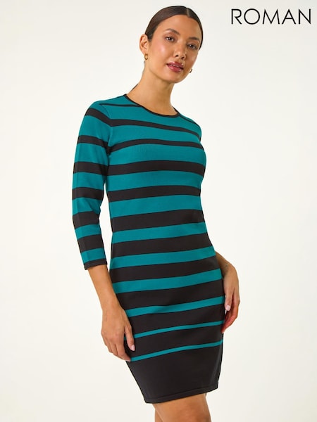 Blue - Roman Gradient Stripe Knitted Dress