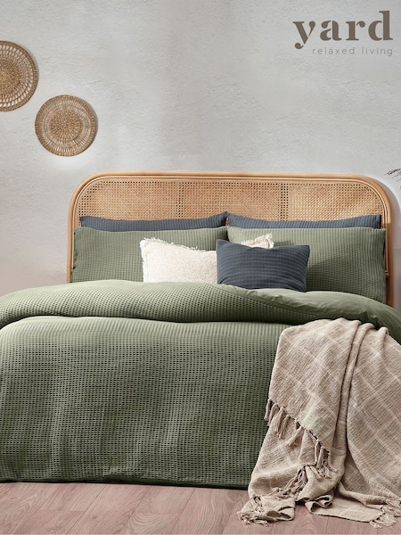 Yard Eucalpytus Green Chunky Waffle 100% Cotton Duvet Cover Set (122494) | £46 - £92