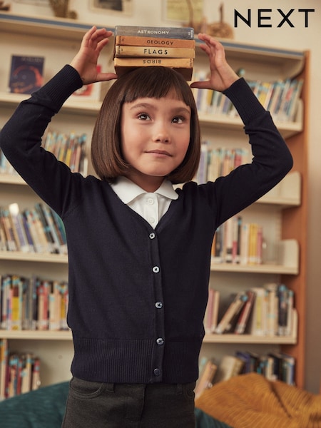 Navy Blue Cotton Rich School V-Neck Cardigan (3-16yrs) (123160) | £8 - £13