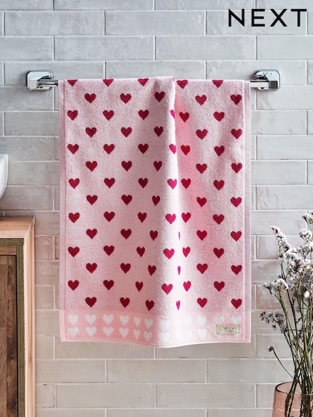 Pink Hearts 100% Cotton Towel (123268) | £8 - £18