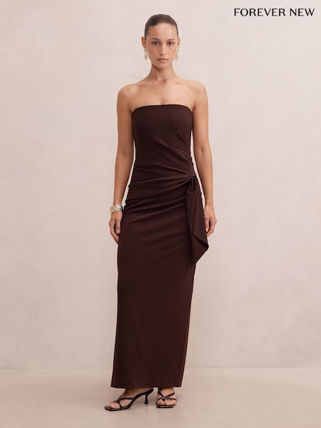Brown - Forever New Lilah Petite Strapless Crepe Dress