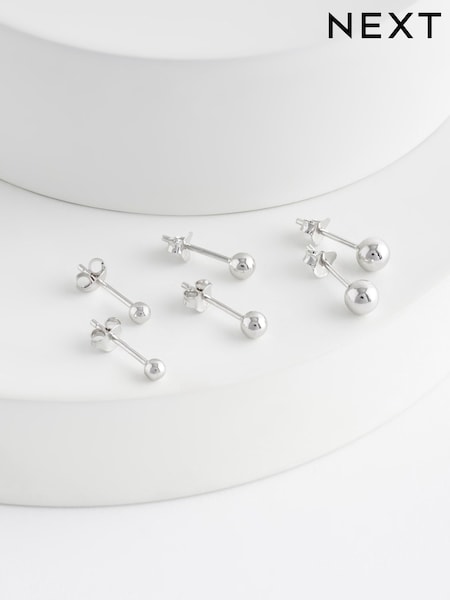 Sterling Silver Graduated Ball Stud Earrings 3 Pack (123374) | £18