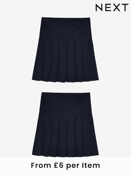 Navy Blue Slim Waist Pleated School Skirts 2 Pack (3-16yrs) (123512) | £12 - £22