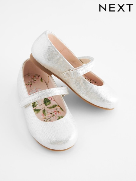 Silver Wide Fit (G) Mary Jane Touch Fastening Occasion Shoes (123652) | £17 - £20