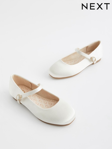 Ivory Satin Stain Resistant Bridesmaid Wide Fit (G) Mary Jane Flower Girl Square toe Occasion Shoes (124203) | £22 - £29