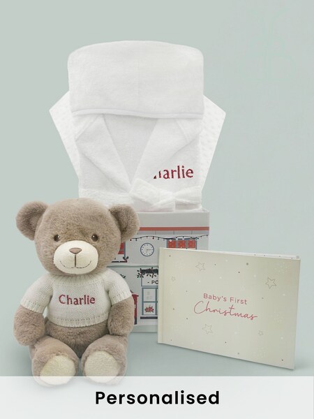 Babyblooms Personalised Babys 100% Cotton First Christmas Frankie Bear Bathrobe and Book Set (125035) | £92