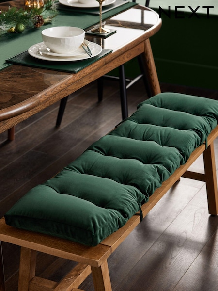 Olive Green Velvet Padded Bench Cushion (125720) | £45 - £50