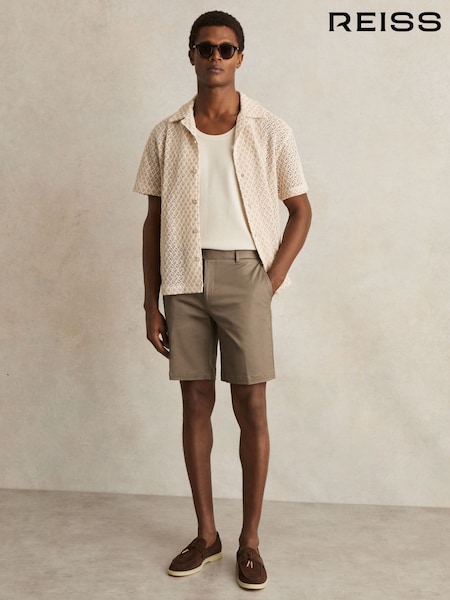 Reiss Taupe Oe Hampton Oe Hampton Cotton Chino Shorts with Stretch (126096) | £52