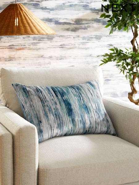 Blue 40 x 59cm Haze Velvet Stripe Cushion (126178) | £24