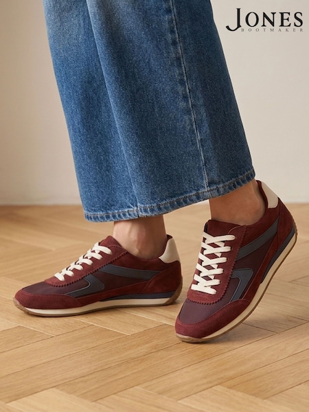 Burgundy - Jones Bootmaker Aeries Leather Lace Up Trainers