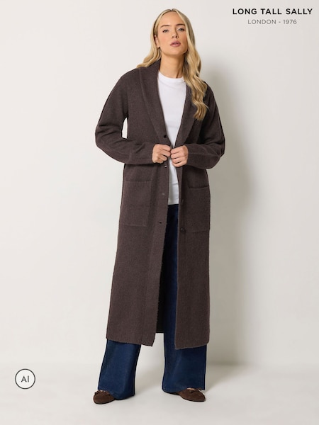 Brown - Long Tall Sally Button Knitted Coatigan
