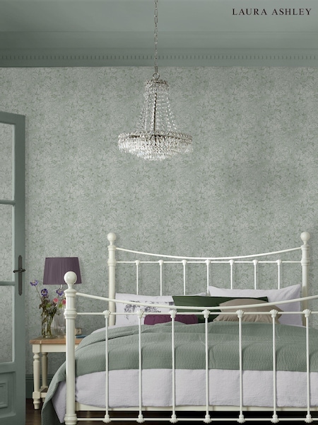 Laura Ashley Mineral Green Corrina Leaf A4 Wallpaper Sample (127442) | £1