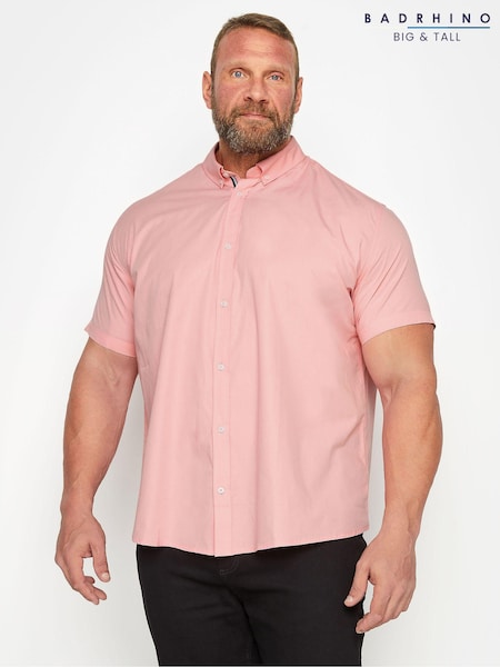BadRhino Big & Tall Pink 100% Cotton Short Sleeve Poplin Shirt (127464) | £24
