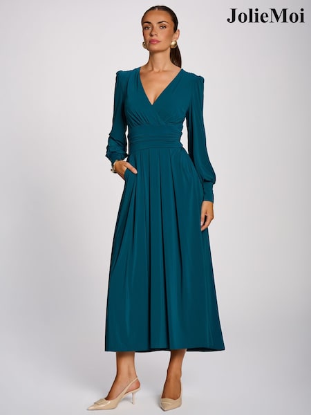 Blue - Jolie Moi Long Sleeve Soft Jersey Maxi Dress