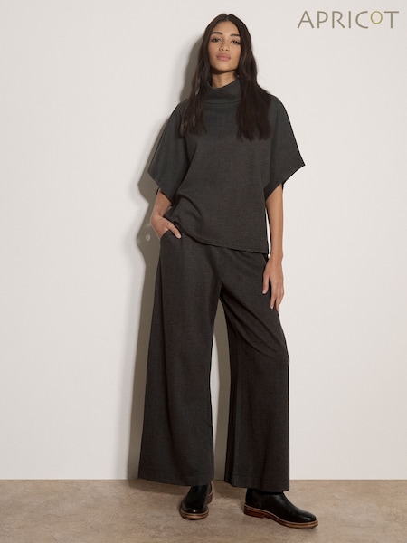 Grey - Apricot Herringbone Roll Neck Batwing Top