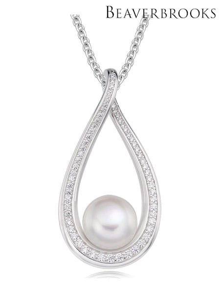 Beaverbrooks Silver Cubic Zirconia Freshwater Cultured Pearl Necklace (128068) | £125