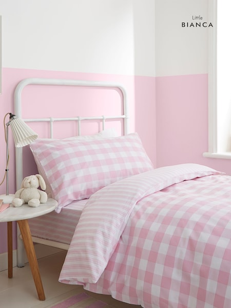 Bianca Pink Gingham 100% Cotton Duvet Cover and Pillowcase Set (128132) | £22 - £28
