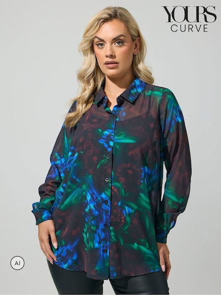 Blue - Yours Curve Abstract Print Shirt