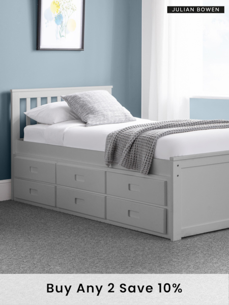 Julian Bowen Grey Maisie 3 Drawer Storage Bed with Pull Out Underbed (128213) | £430