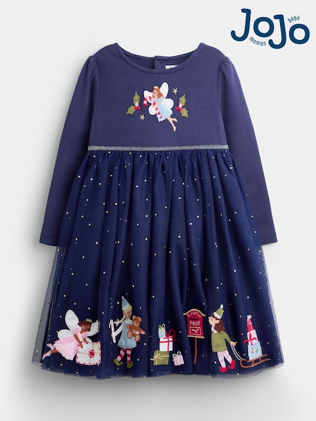 Navy Blue Elf & Fairy - Jojo Maman Bébé Appliqué Hem Combo Dress