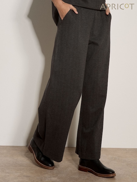 Grey - Apricot Herringbone Wide-leg Trousers