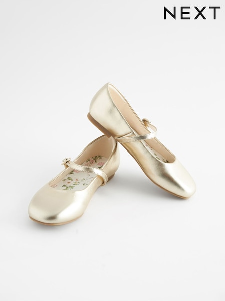 Gold Metallic Leather Mary Jane Occasion Shoes (129582) | £26 - £33
